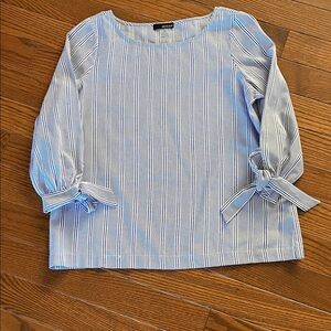 Renuar Blue and White Striped Blouse with Bow Accents